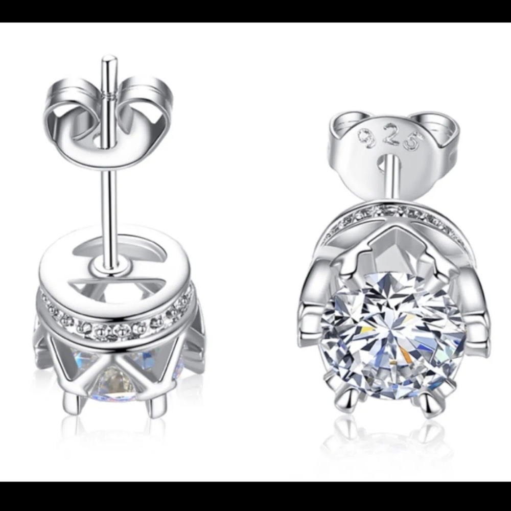 925 Diamonique SS stud CZ. Crown earrings